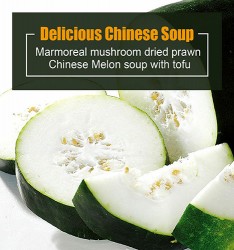Delicious Chinese Soup: Marmoreal mushroom dried prawn Chinese Melon soup with tofu
